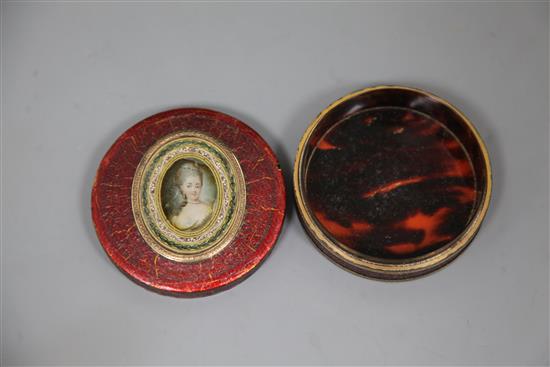 A 19th century Stobwasser style snuff box, 3.25in. & another